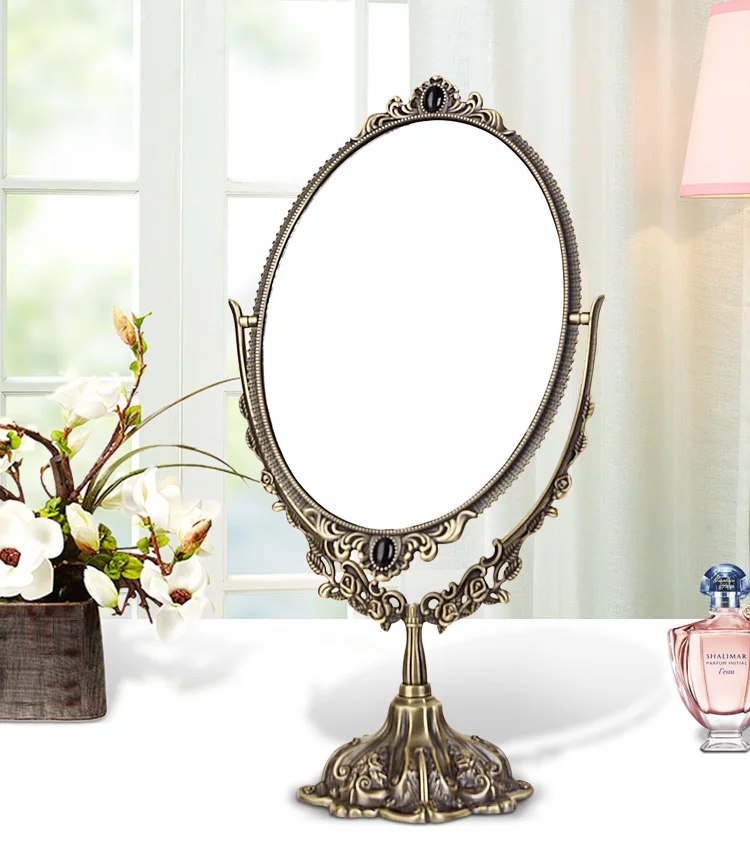 

Europe 8 inch Double Faces Large Size Metal Makeup Mirror With Metal Frame Decorative Mirrors For Bedroom J05