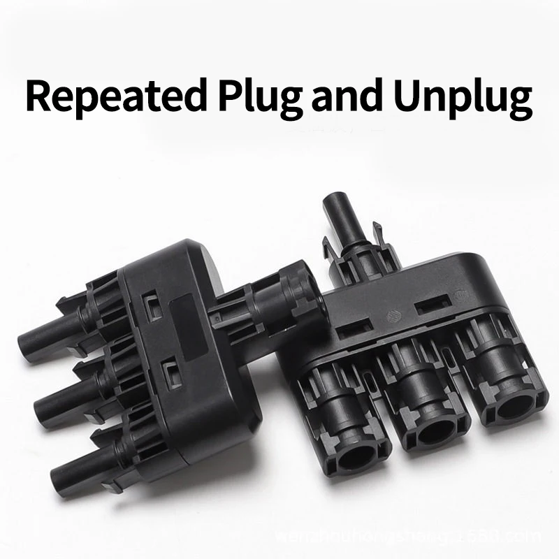 

1 Pair 1000V 30A PV T-Type 3-to-1 Branch Connector - Waterproof Wire Harness Junction for Solar Systems