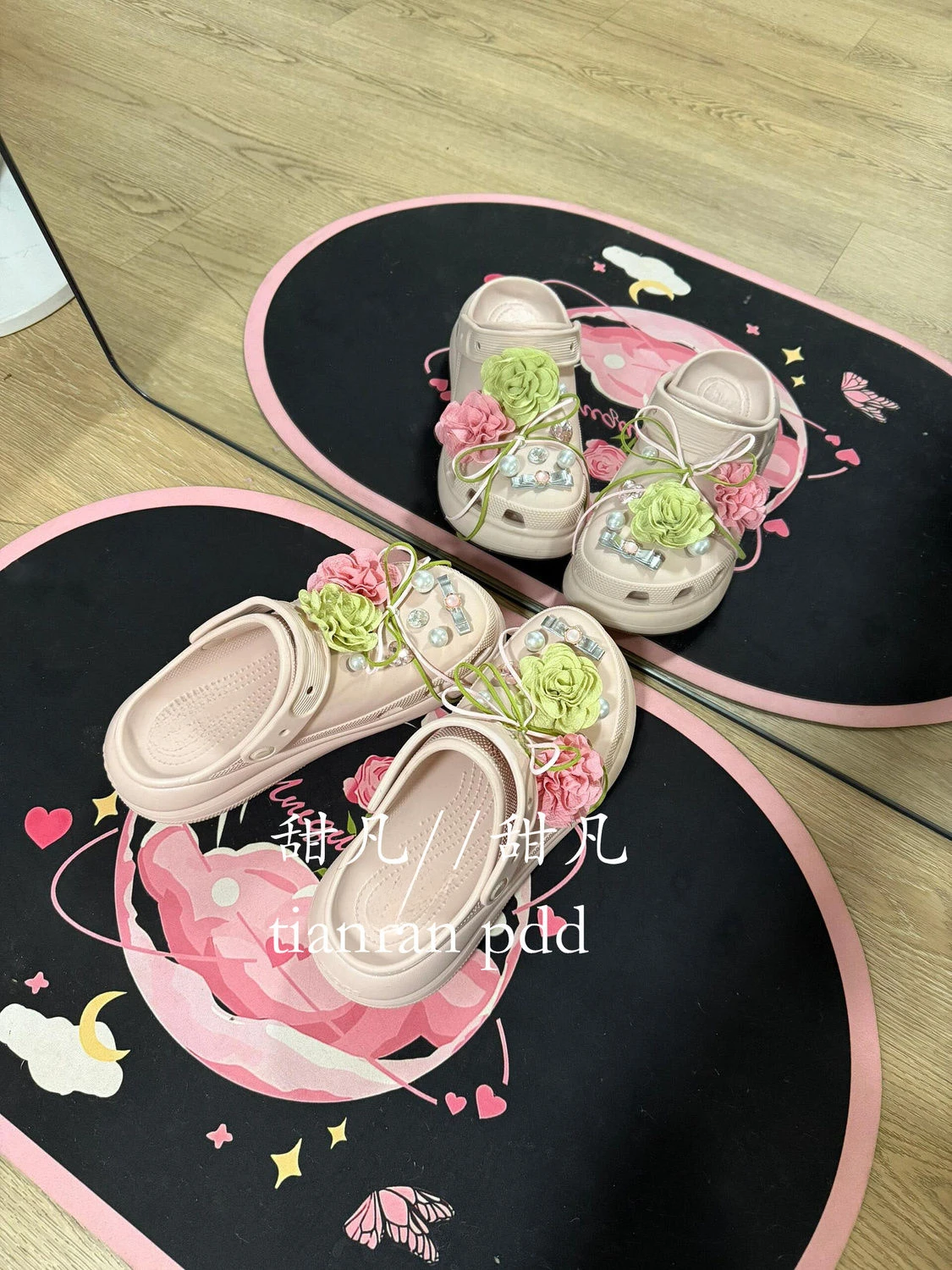 

Green Pink Flower Series Fresh Designer Charms Beautiful Adornment for Clogs Sandals Elegant Shoe Accessories Christmas Gift