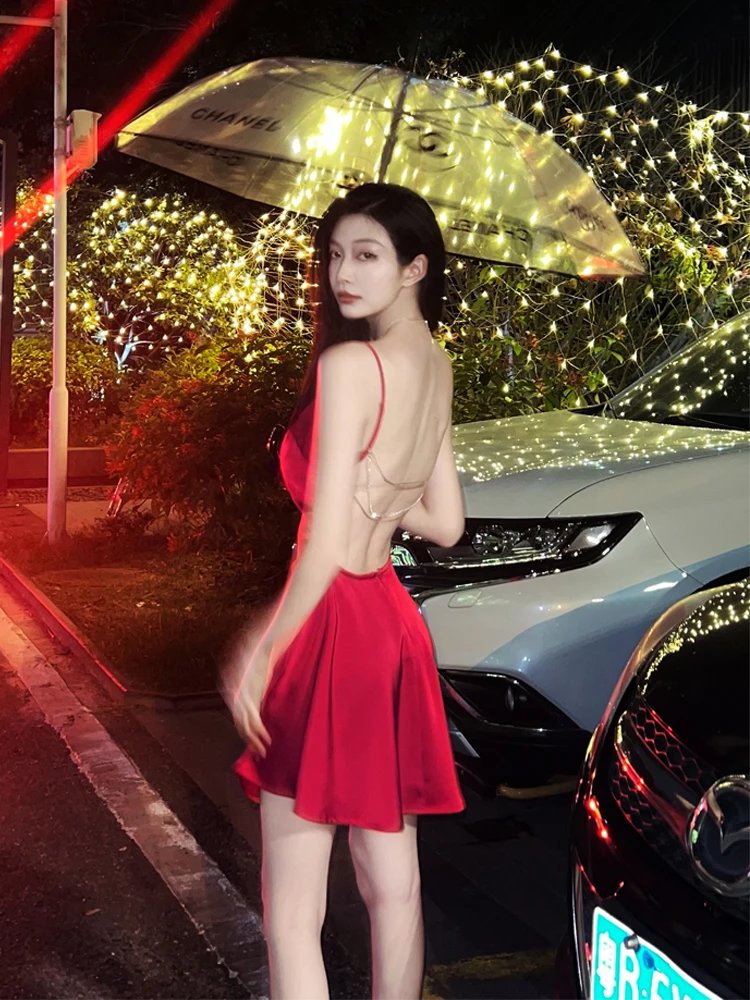 

Sexy Bal Red Dr Women's 2025 New Sle High Waist A-Line Skirt Strapl Gown Korean Silk Polyester Fiber Zipper Closure