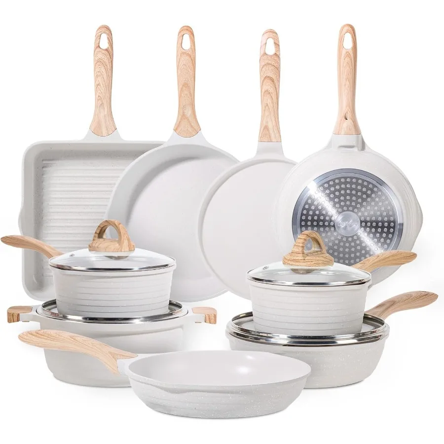 

Набор белой посуды с антипригарным покрытием, 23 шт., для кухни, включая сковороды, блюдца, сковорода для соуса, сковорода и сковорода для крепа, идеально подходит для индукти
