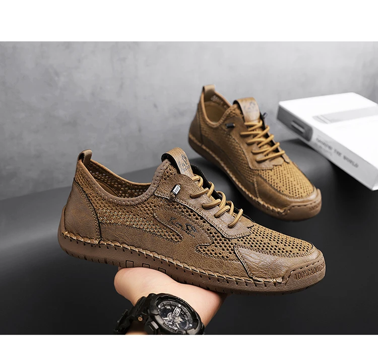 Herren-Freizeitschuhe aus Mesh, atmungsaktive Loafer, leichte Herren-Sneaker, flache Fahrschuhe, Größe Herren, Mesh-Schuhe, Sneakers – Detail 12