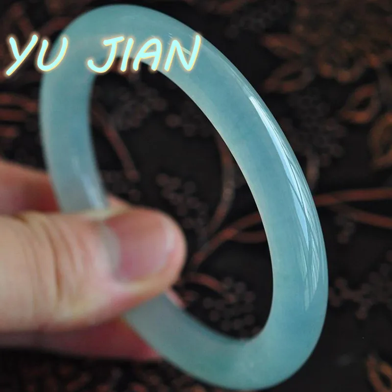 Sky Blue High Ice Chalcedony Bracelet Natural Agate Round Bar Women's Exquisite Bangle Classic Perfect Elegant And