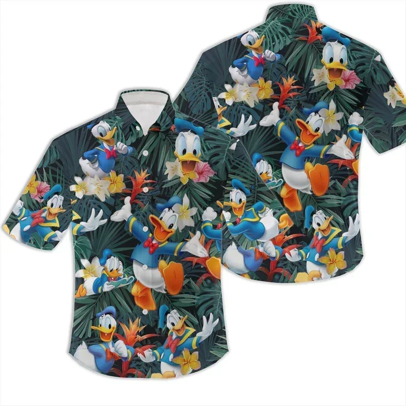 Camisa hawaiana de Disney, camisa de Pato Donald, flores de playa aloha, camisa de verano de disney