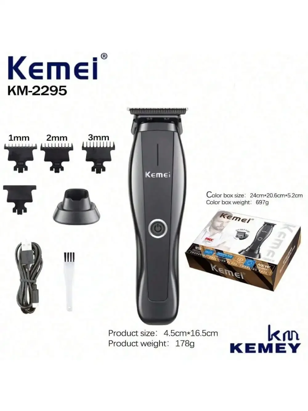 

Kemei Private Customization KM-2295, Electric Hair clipper comes with charging dock, USB fast charging, Valentine's Day gift