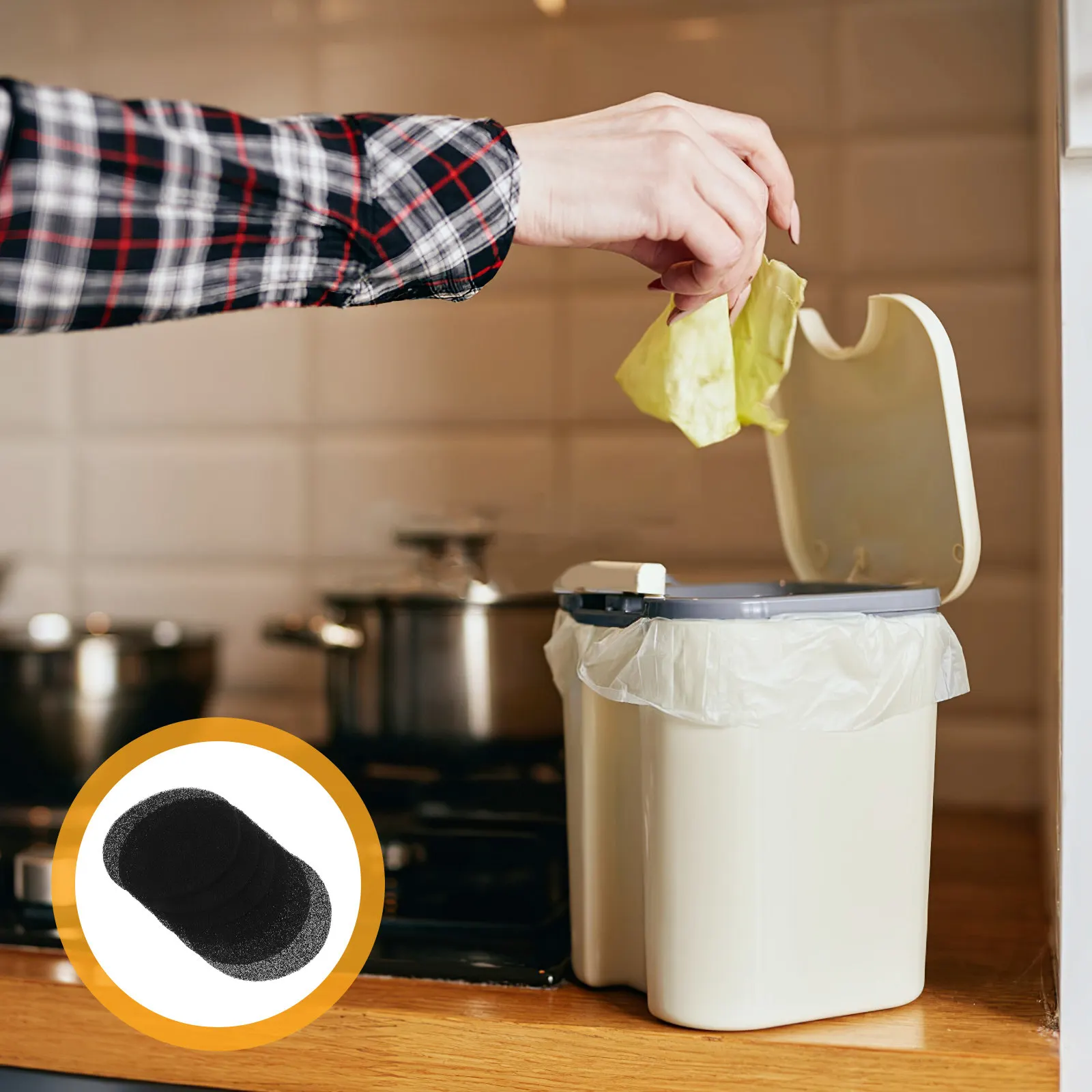 

Набор из 6 сменных угольных фильтров для кухонного компостного ведра, устраняющие запахи, для настольного контейнера для пищевых отходов