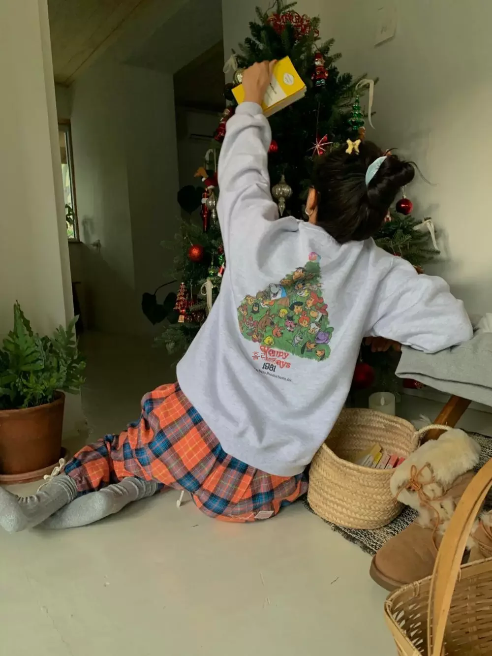 기모 후드티 라운드넥 기모 프론트 프린트 풀오버 크리스마스 후드티 스웨트셔츠 후드티 스웨트셔츠 후드티