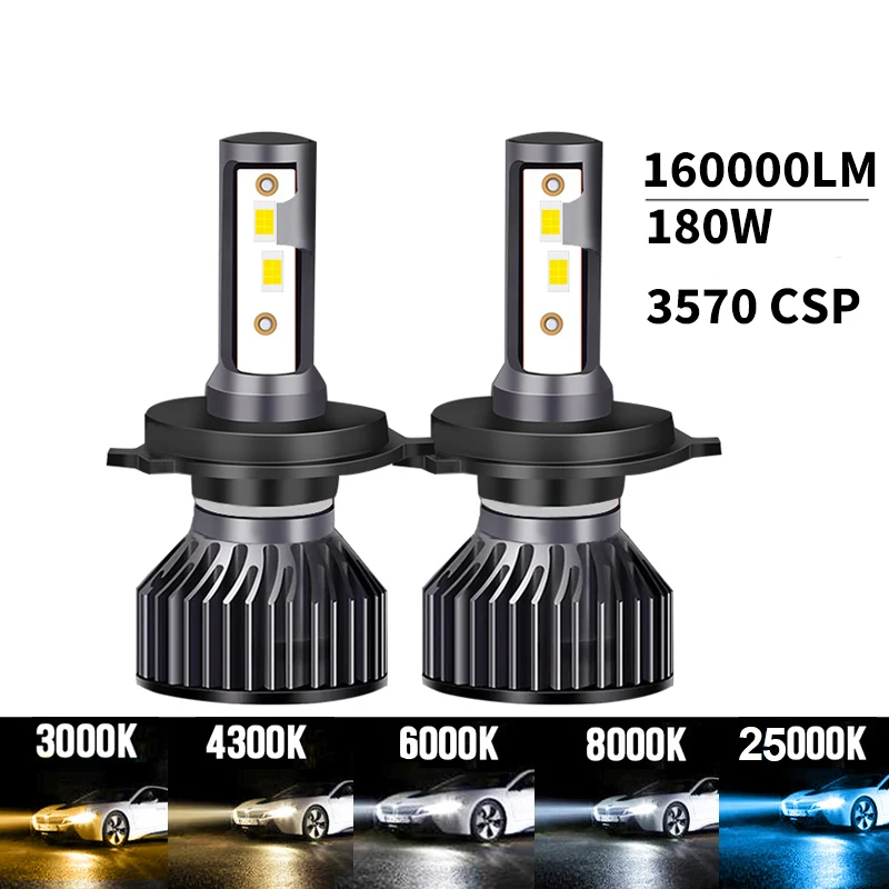 Faro Led de 2 piezas H7, 160000LM, 180W, 3570 Chips H1 H4, bombillas LED, lámparas Turbo 4300K, 6000K, 8000K, 80000LM, 110W, H8, H9, H11, luces