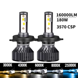 Faro Led de 2 piezas H7, 160000LM, 180W, 3570 Chips H1 H4, bombillas LED, lámparas Turbo 4300K, 6000K, 8000K, 80000LM, 110W, H8, H9, H11, luces antiniebla
