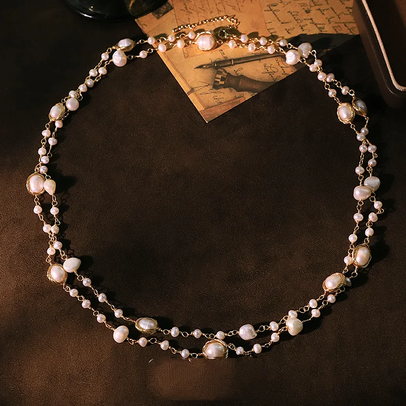 

Оригинальное длинное ожерелье с натуральным жемчугом для женщин, очаровательное свитер-цепочка на ключицу, модные украшения, колье, ожерелья, подарки
