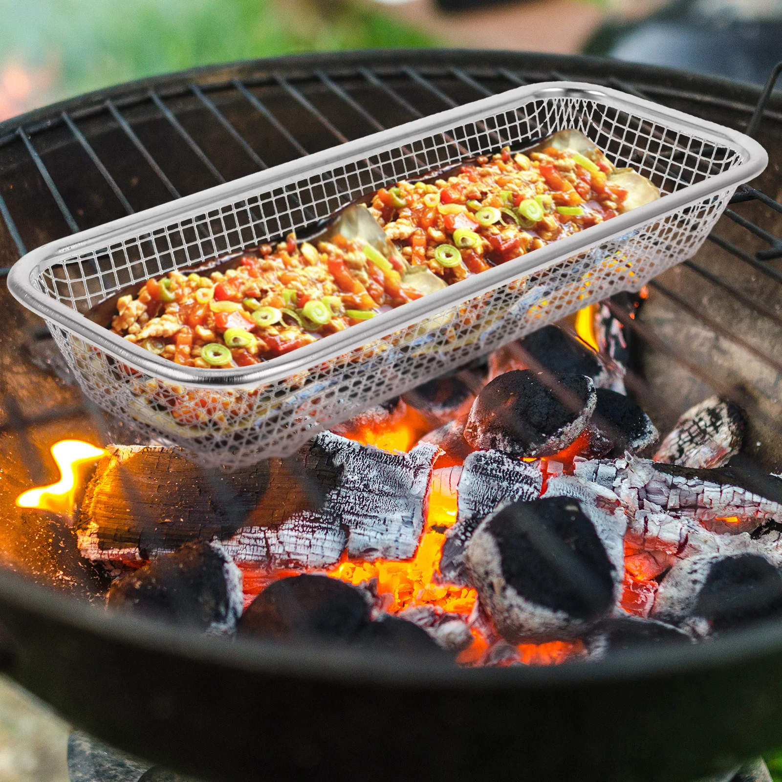 

Stainless Steel Bbq Basket Reusable Oven Air Fryer Tray for Grilling Vegetables Even Heat Distribution Crisper Cooking Accessory