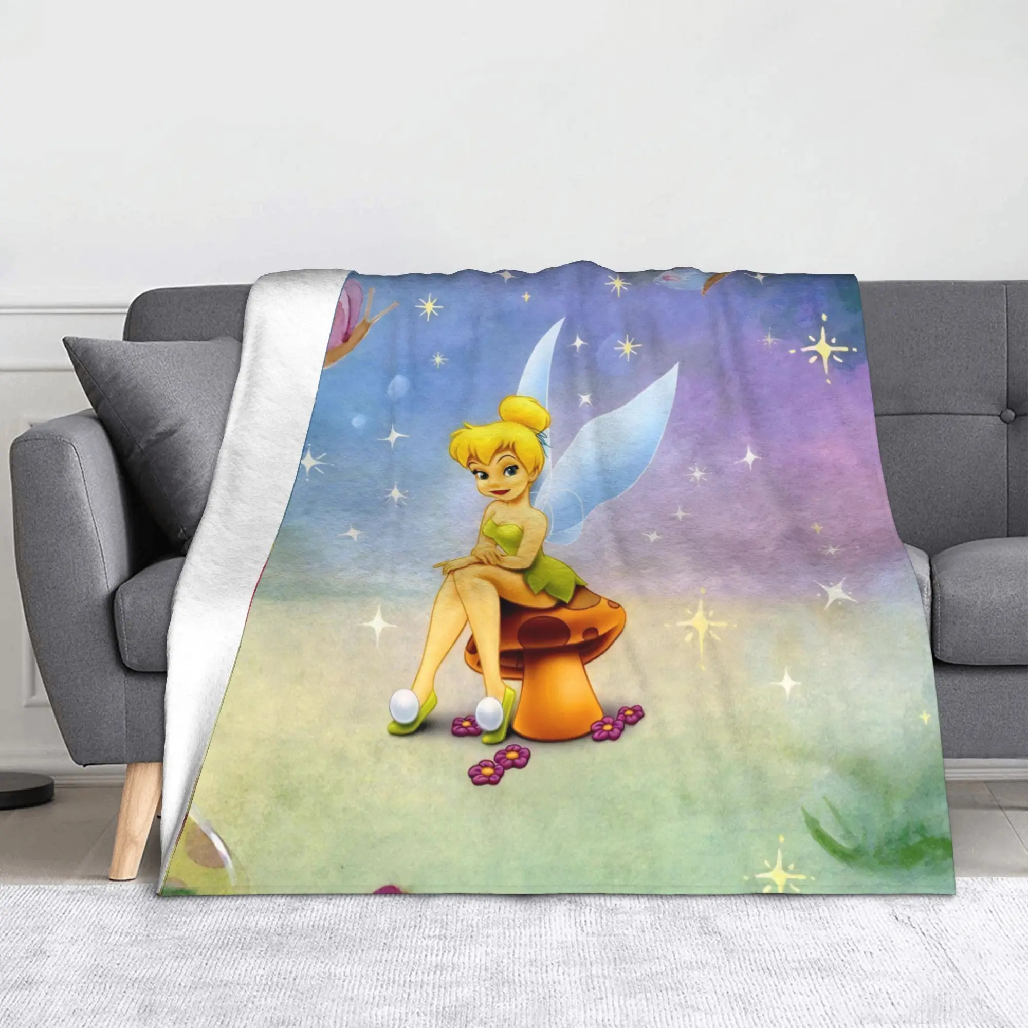 

Tinker Bell Cartoon Blankets Fleece Printed Multi-function Lightweight Thin Throw Blanket for Bedding Outdoor Plush Thin Quilt