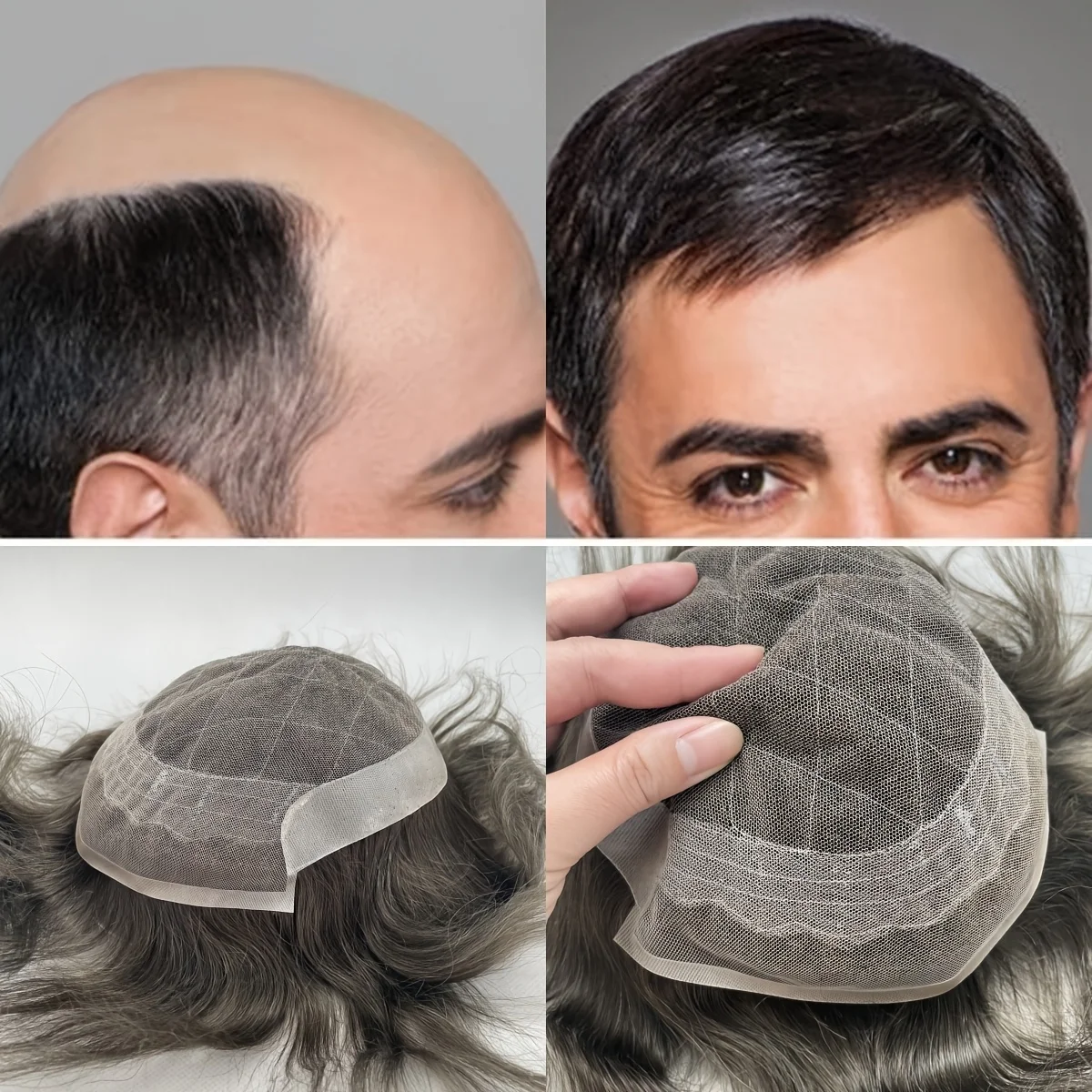 OCT Men's Realistic Hair Piece Transparent Soft Lace Cap 7x9Inch Toupee Men Natural Hairline Hair Replacement System 1B# Black