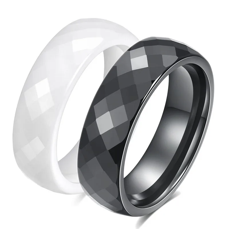 Modyle Rhombic Section Cutting Ceramic Rings for Women, Wedding Jewelry, Engagement Rings, Black and White, Trendy