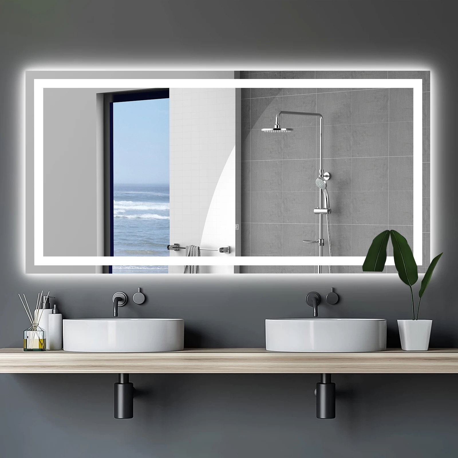 LED Lighted Bathroom Vanity Mirror with Touch Sensor, Anti-Fog and Dimmable Wall Mounted Makeup Mirror – Modern Rectangular