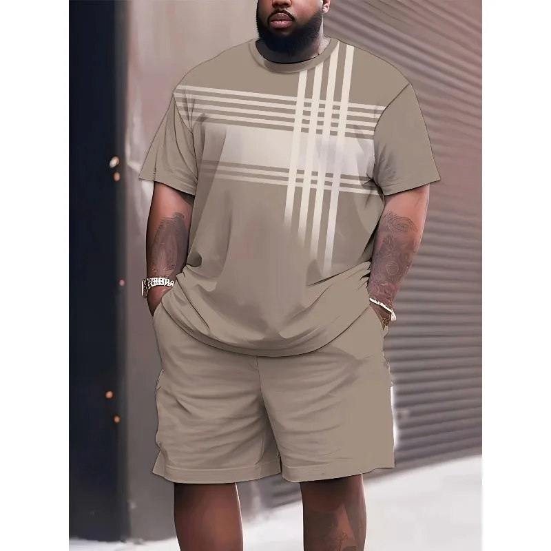 2025 Fashion Summer 3D Printed Short Sleeved Top and Shorts 2-piece Set Large Men's Outdoor Casual T-shirt and Shorts Set