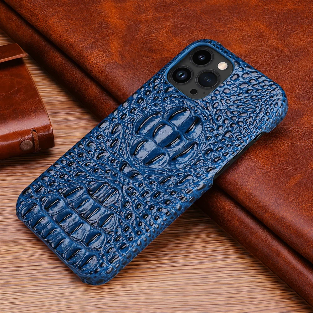 

Genuine Leather Phone Case For iPhone 15 Pro Max Case 3D Crocodile Pattern Cover For iPhone 11 12 13 Pro 14 Pro Max 15 Plus Case