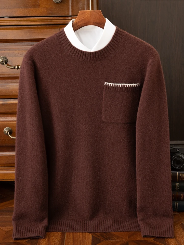 

Утолщенный свитер из 100% чистого кашемира с круглым вырезом, осенне-зимний новый кашемировый свитер, вязаный пуловер, теплый свободный свитер