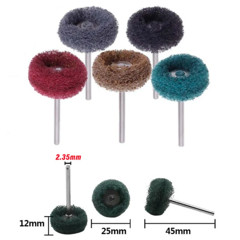 50pcs Mini Drill Abrasive Brush Nylon Fiber Buffing Polishing Wheel with 2.35mm Shank for Dremel Rotary Tool Accessories Set