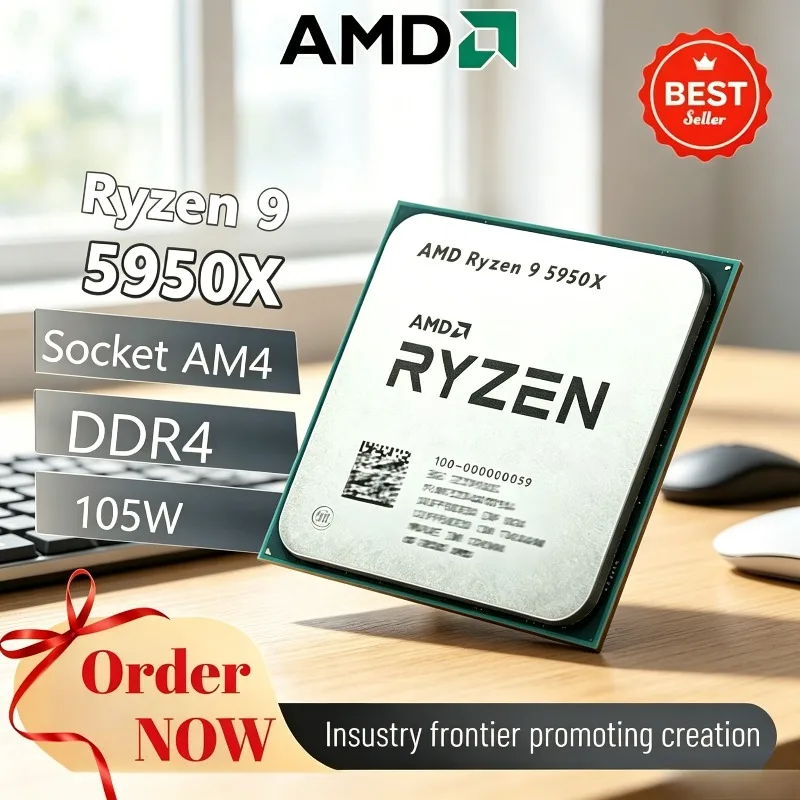 Original 100% Nuevo y AMD R9 5950X Ryzen 9 5950X de 16 núcleos a 3.4 GHz, Socket AM4 de 105W, pero sin enfriador