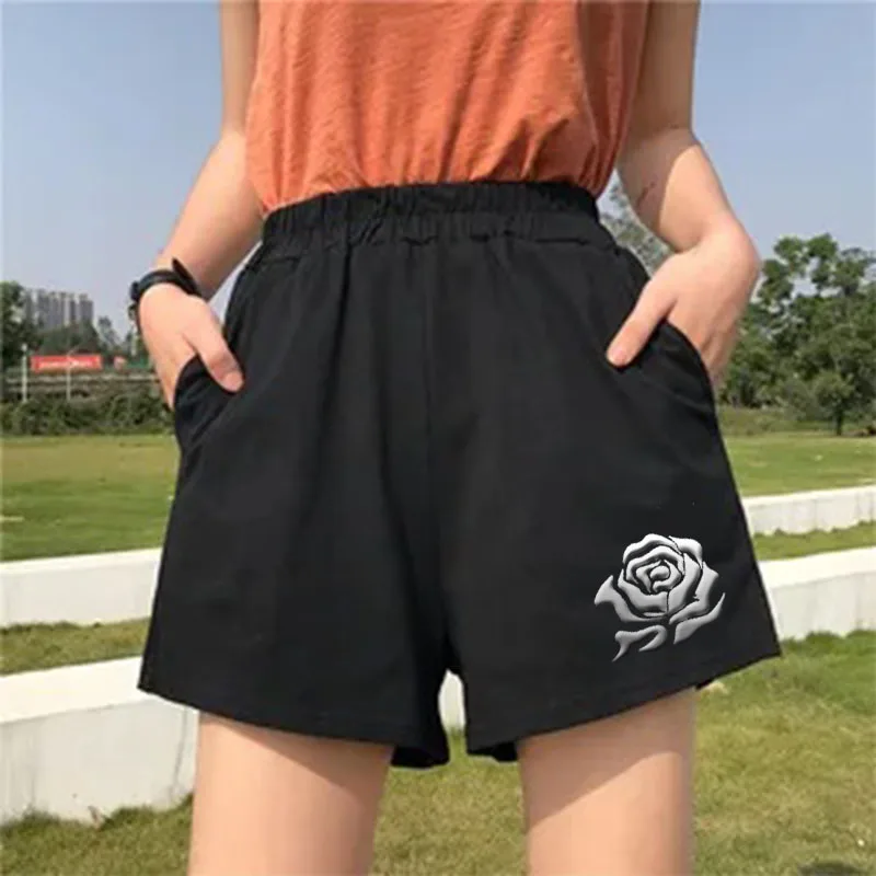 2024 new Rose pattern Elastic waist shorts summer casual shorts outdoor Cultivate oneself sports Ladies' Fashion Shorts