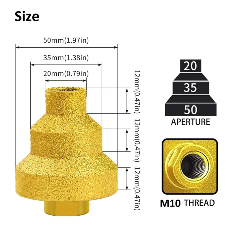 ABUL-2Pcs Diamond Core Drill Bit,20-35-50Mm Chamfer Multi-Layer Conical Hole Opener,Diamond Step Drill Bit With Shank