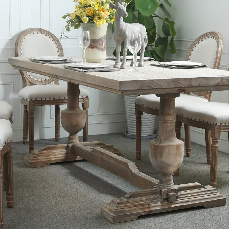 #American-style Solid Wood Dining Table and Chair Set  Disassembly Feature Home Furniture for 6 People