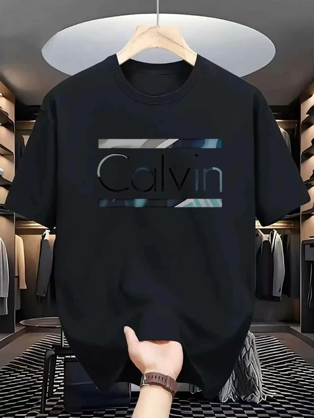 2026  Men Crew Neck T-Shirt Simple Frame Letter Graphic Print Casual Short Sleeve Tee