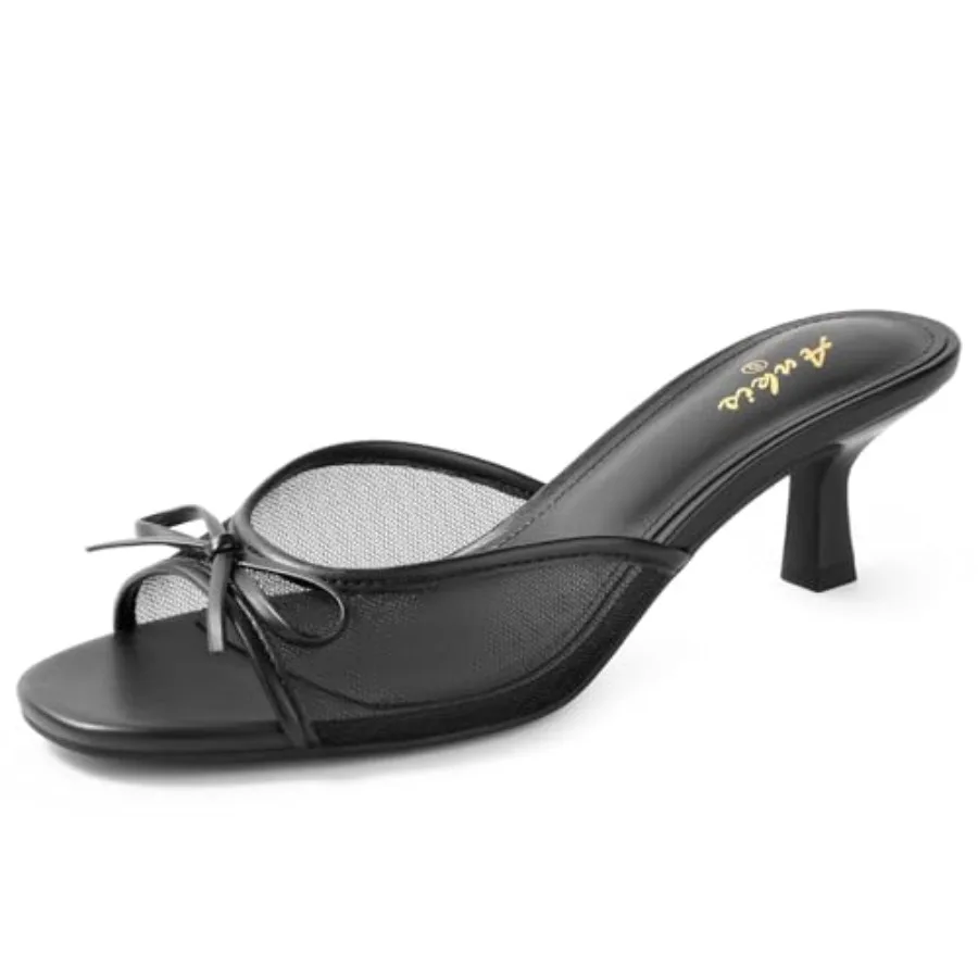 

Ankis Women's Kitten Heel Sandals Square Open Toe Bow Mules Backless Slip On Comfortable Dress Heels for Party Daily