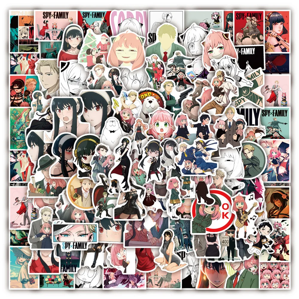 10/30/50/100 Uds dibujos animados Spy X pegatinas familiares Anime DIY portátil monopatín teléfono coche fresco impermeable niños pegatina juguete calcomanías regalo