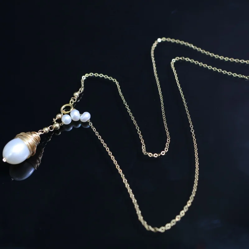 

SGARIT Long Pearl Necklace with 14K Gold Filled Wire-Wrapping Natural Freshwater Pearl Pendant for Women 8451