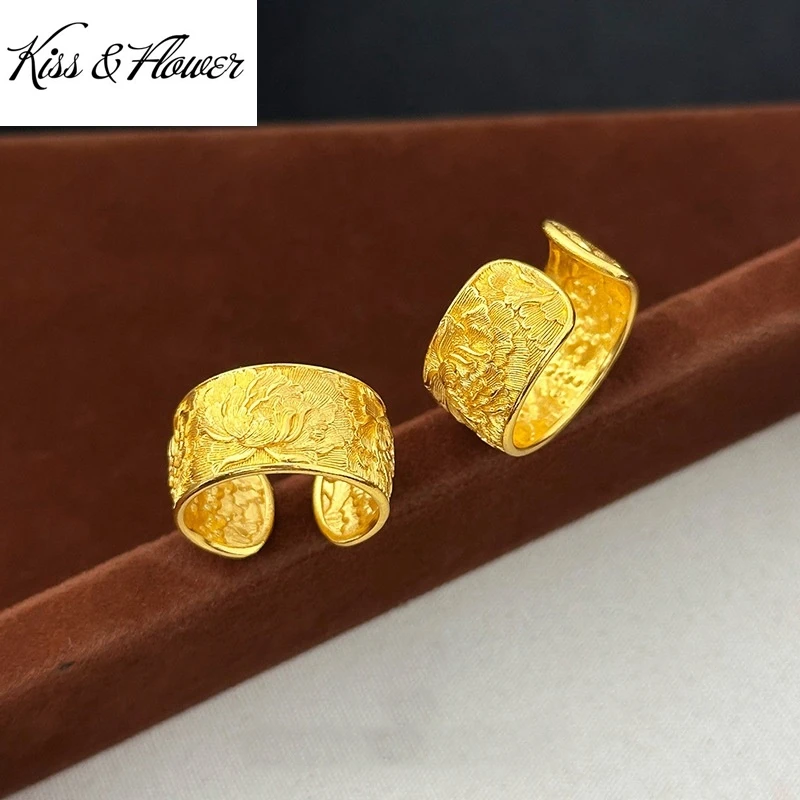 

KISS&FLOWER 24KT Gold Vintage Peony Rings For Women Wedding Party Birthday Christmas Bride Mother Girlfriend Ladies Gifts RG5255