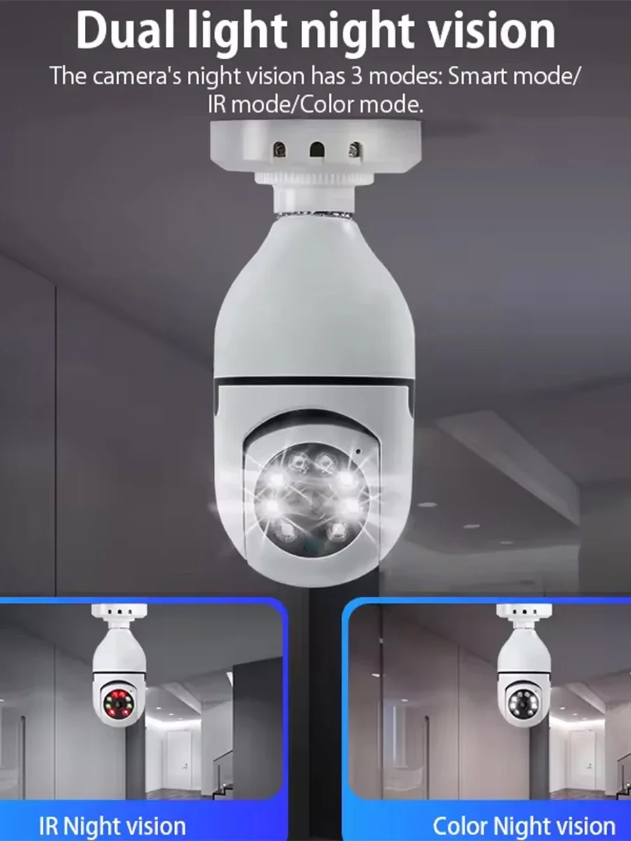 4G WiFi IP Camera E27 Bulb Camera 2MP Wireless Baby Monitor with AI Tracking, Security Video Surveillance, Pet Camera