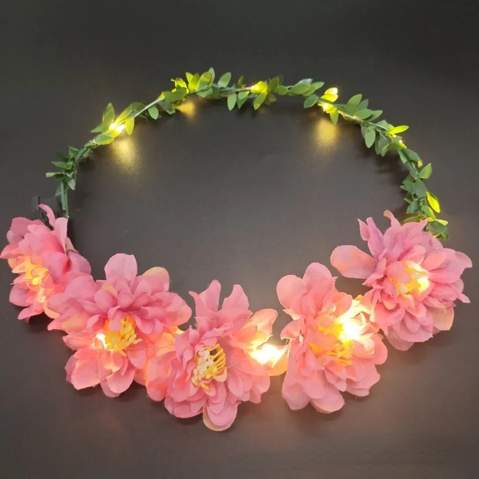 Hawaiian Lei Floral Light Up Flower Crown Headband with Warm White LED Lights for s Birthday Glow Party Wedding Festival