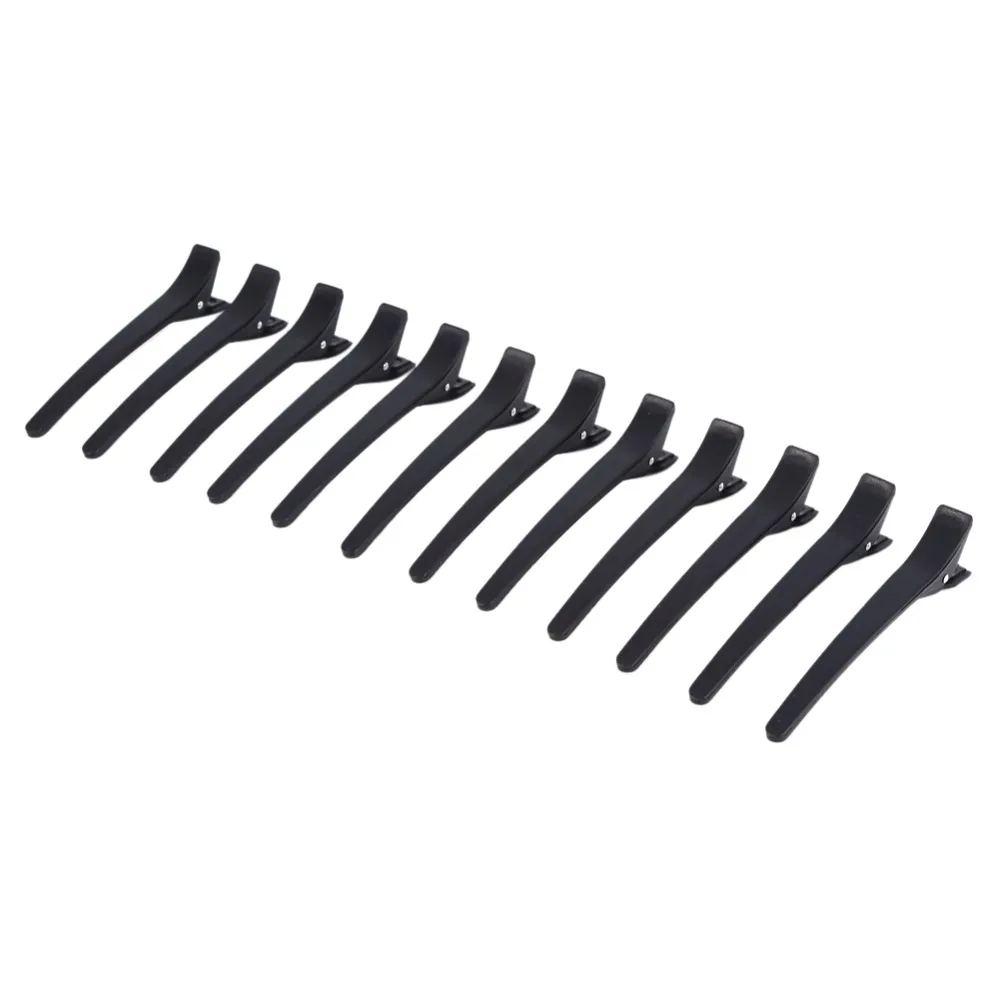 12PCS 12 Pcs Pack Hair Sectioning Clips Black Color Aluminium Alloy Alligator Hair Clips Colorful Plastic Non-Slip Design