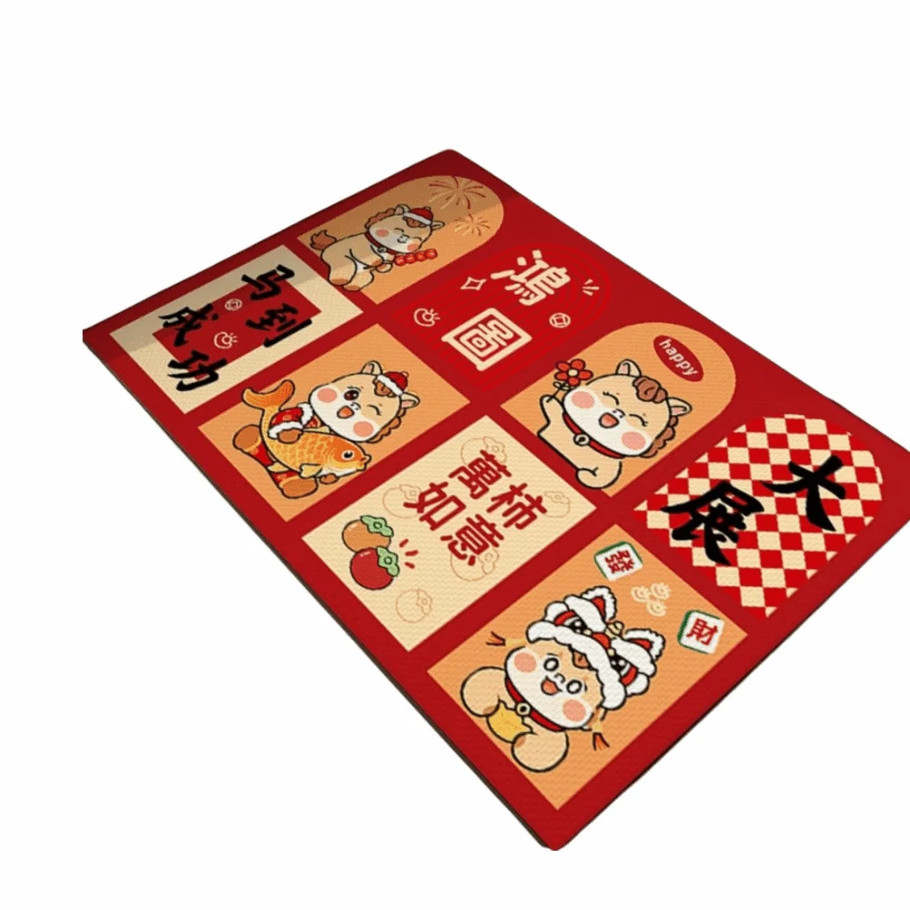 

Cartoon Pattern Chinese New Year Door Mat 40*60cm Horse Pattern Horse Year Floor Mat Red Doormat Non-slip