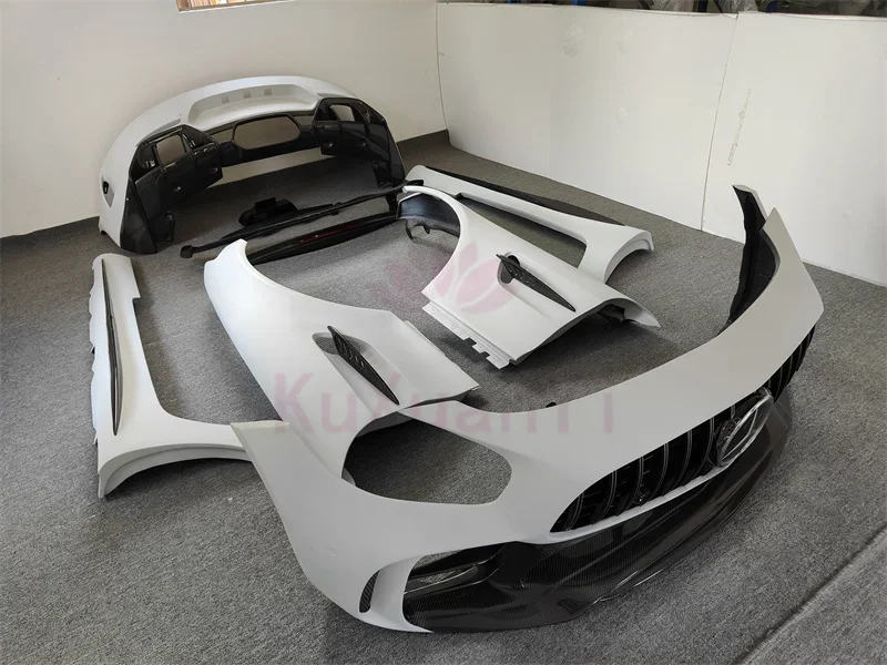 True carbon fiber resin primer GTR style front bumper rear bumper mudguard side skirt rear spoiler for Benz AMG GT GTC body kit