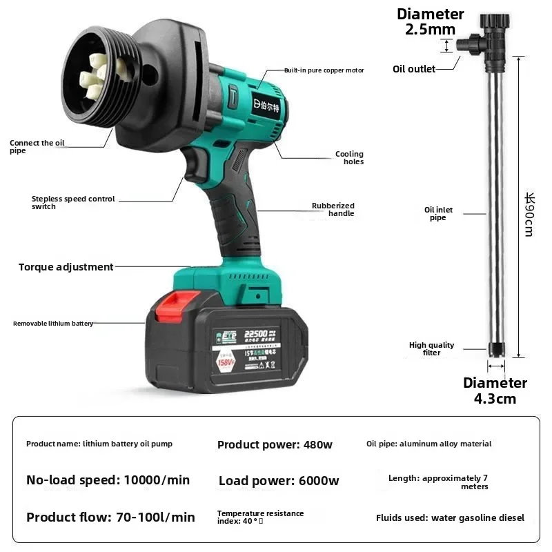 

Удобный бесщеточный электрический насос для откачки жидкости с перезаряжаемой литиевой батареей