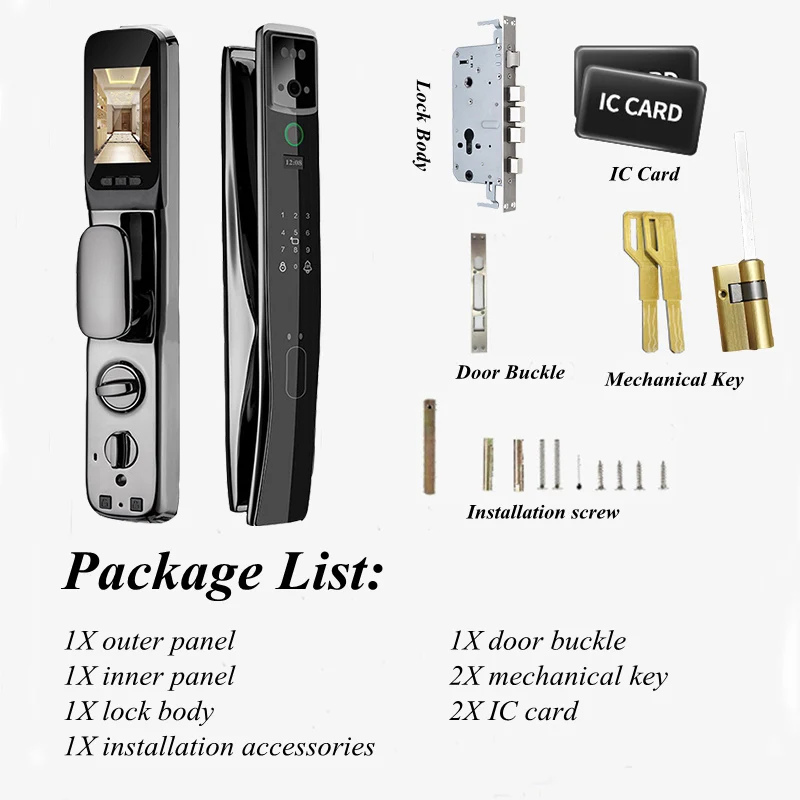 Monitoring 3D Face Recognition Fingerprint Lock APP Wifi Remote Password IC Card Lock Security Door Electronic Smart Door Lock