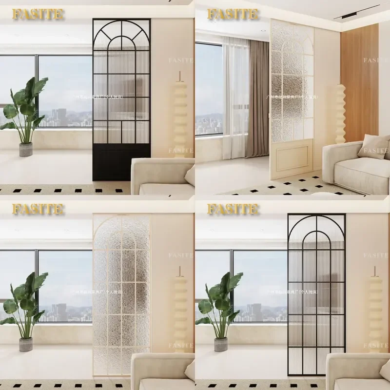 For French Cream Style Changhong Glass Partition Wrought Iron Stainless Steel Screen Divider for Living Room Entry Office