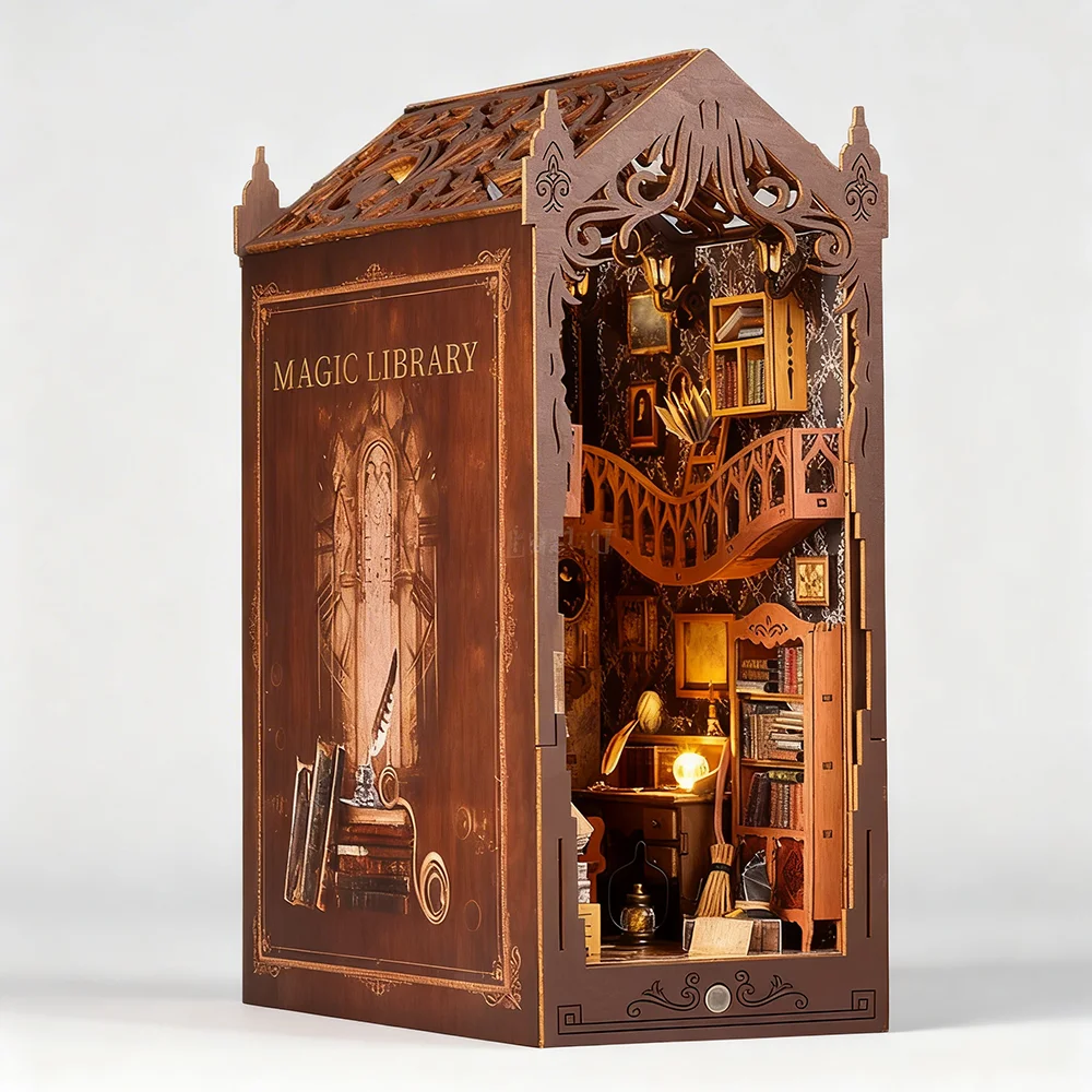 Enchanted Magic Library 3D Puzzle DIY Miniature Model Kit w/ LED Light  Adult Decompression Toy  Fantasy Study Room Building Set