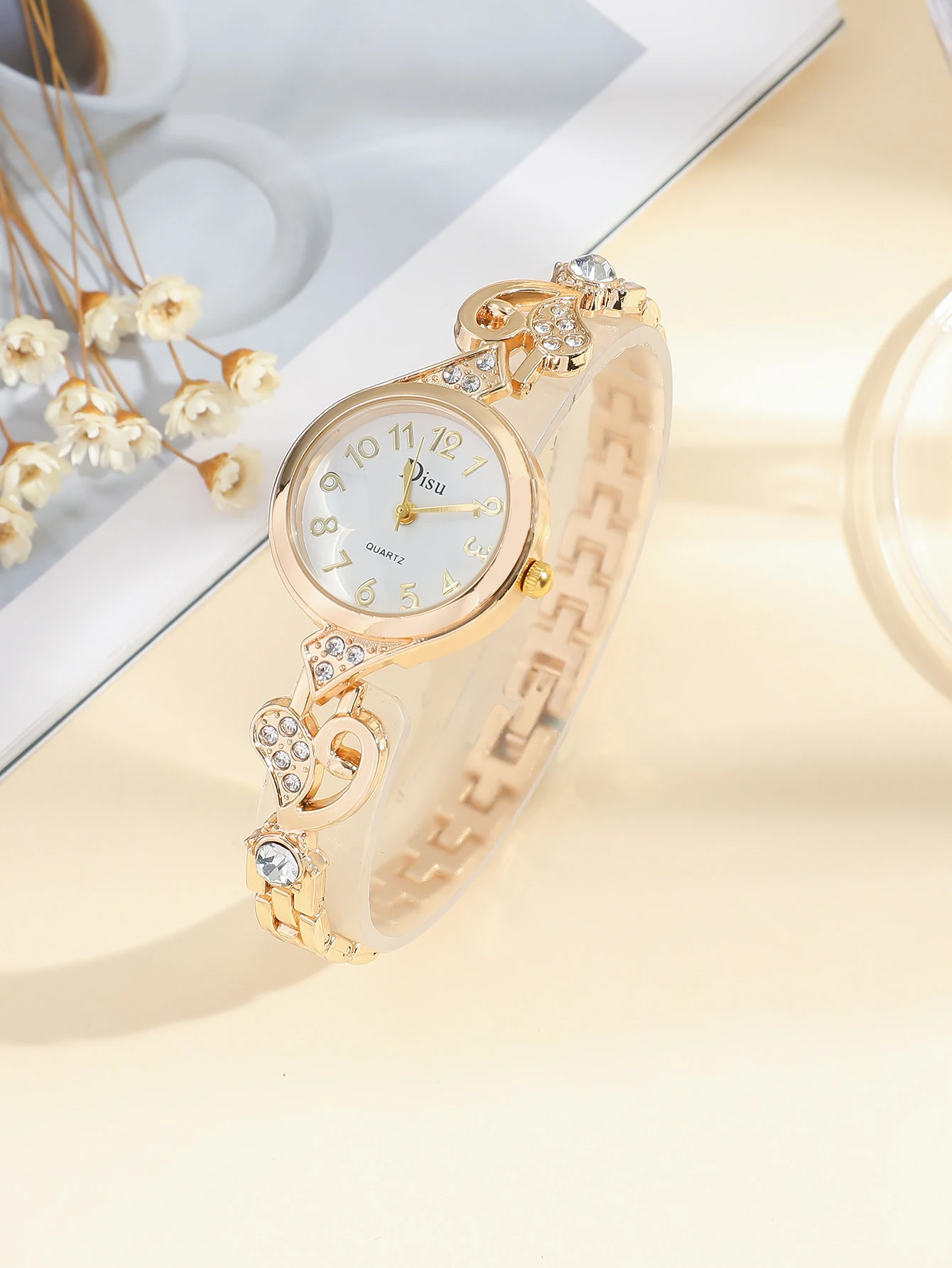 A Classic Fashion Love Bracelet Quartz Watch For Women With Rhinestones. For Daily Life