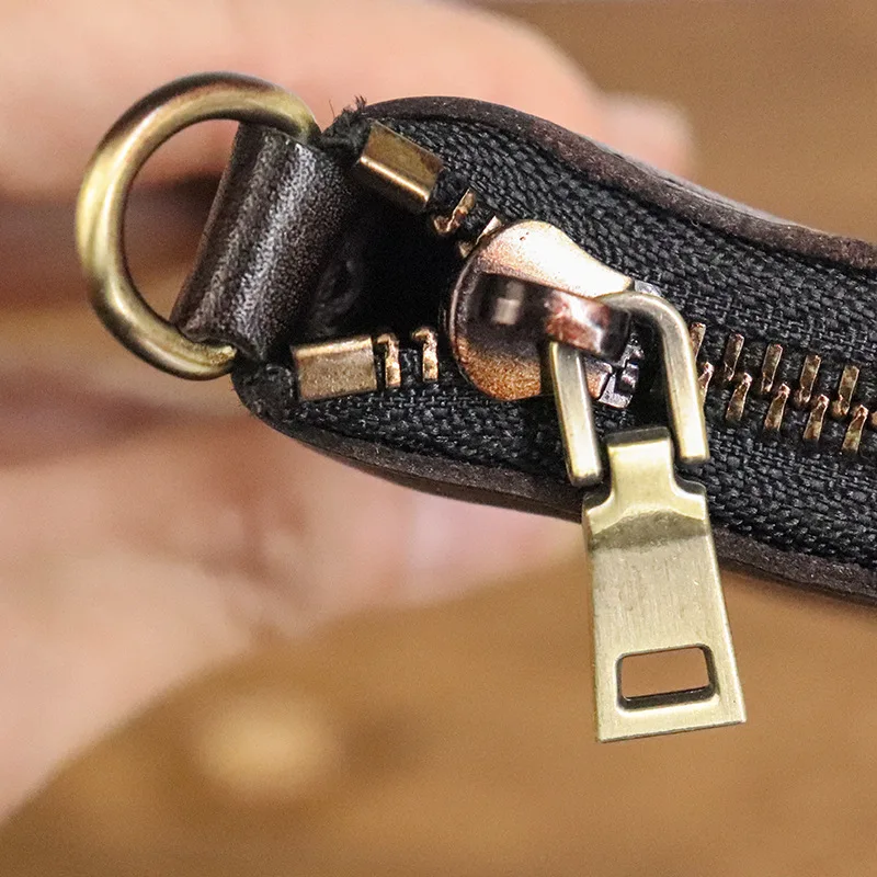 Handmade Leather Wallet Retro Short Japanese Vegetable Tanned Washed Cowhide Personalized Trendy Men's Zipper Banknote Wallet