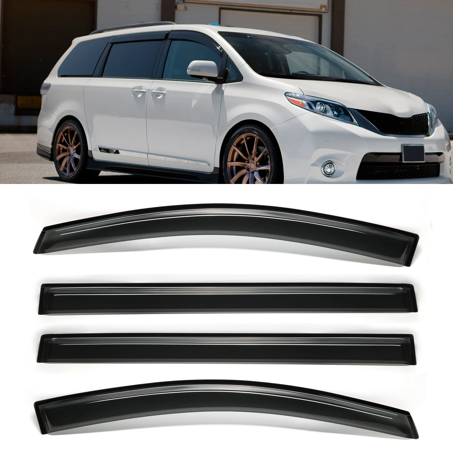 

4pcs Smoke Sun/Rain Guard Vent Shade Window Visor Fit 11-20 Toyota Sienna Van