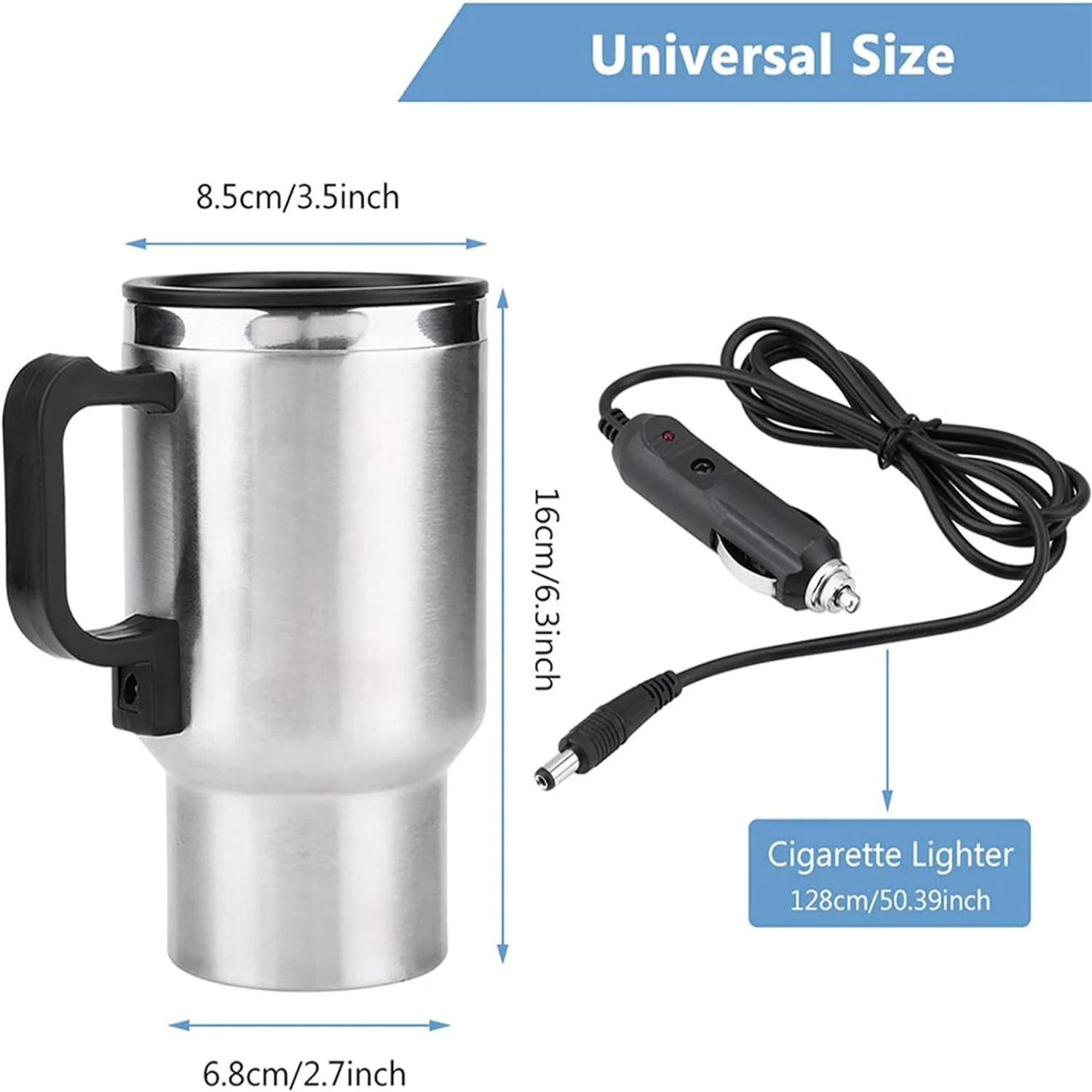 Car  Mug, 12V 450ml  In-car Stainless Steel Travel Heating Cup Coffee Tea Car Cup Mug for Heating Water, Coffee, Milk and Tea wi