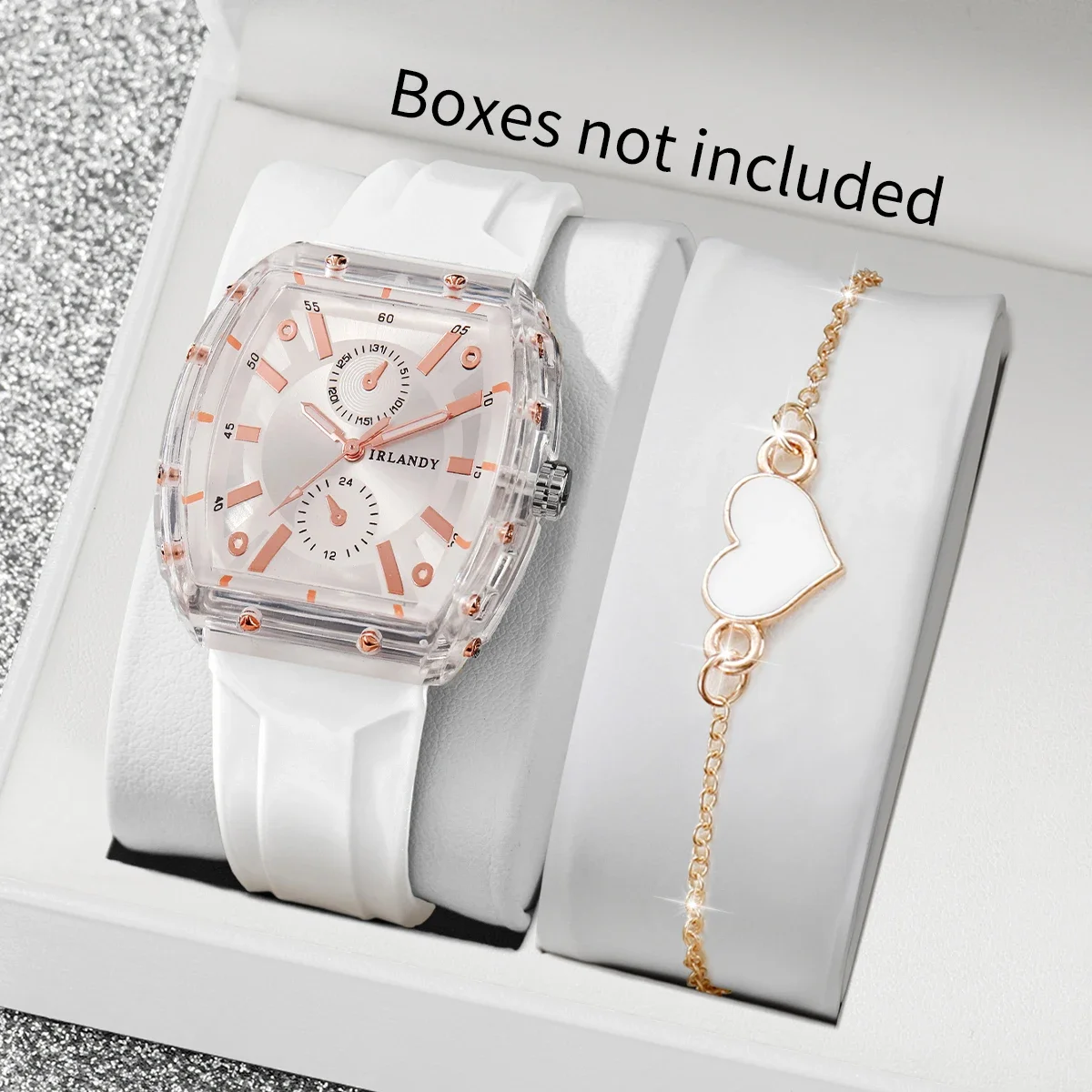 2PCS/Set Fashion Silicone Band Women Quartz Watch Large Dial Ladies Wristwatches Heart Bracelet Set Reloj MujerWithout Box