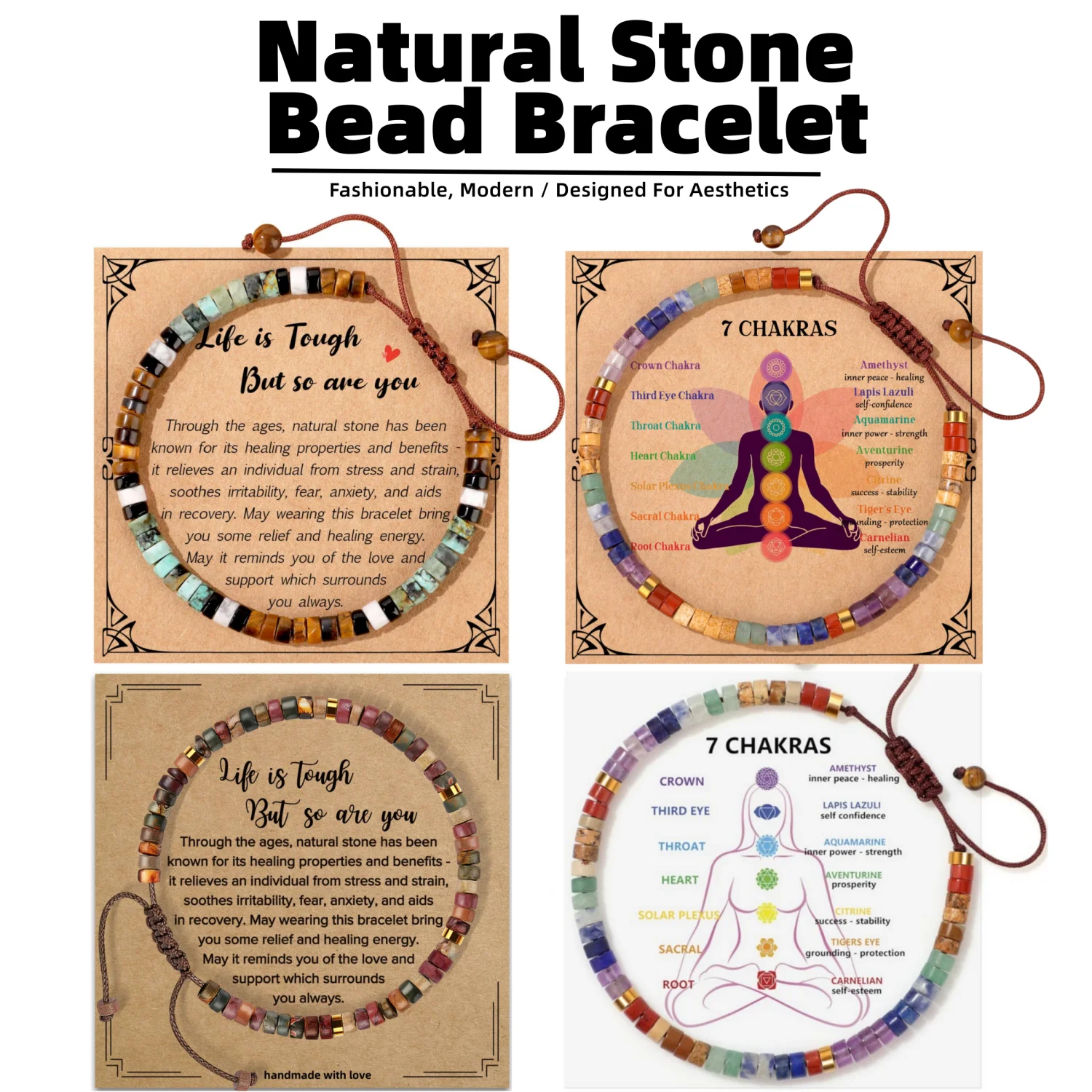 7Chakras Natural Stone Bracelet Hand Woven Bracelet Adjustable Rope  Yoga Meditation Unisex Fashion Accessory Gift