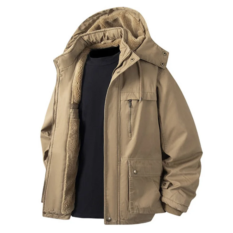 

Men’s Long Hooded NEW Coat Thickened with Wool, Warm & Cold-Proof Winter Washed Padded Jacket