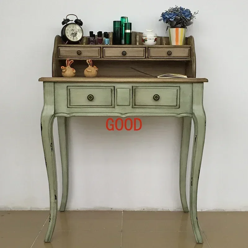 ~Customized American Desk Small Apartment Bedroom Dresser 80cm Mediterranean Distressed Dressing Table French Small DressingTabl