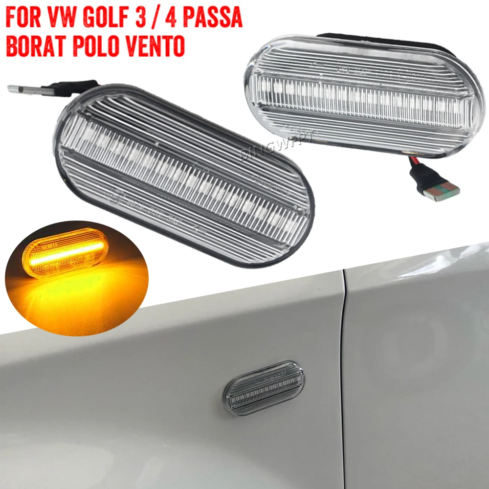 (Left+Right) 1997-2005 For VW Golf4 For SEAT Leon 1M Smoke Lens Dynamic Flowing LED Turn Signal Side Marker Light Lamp